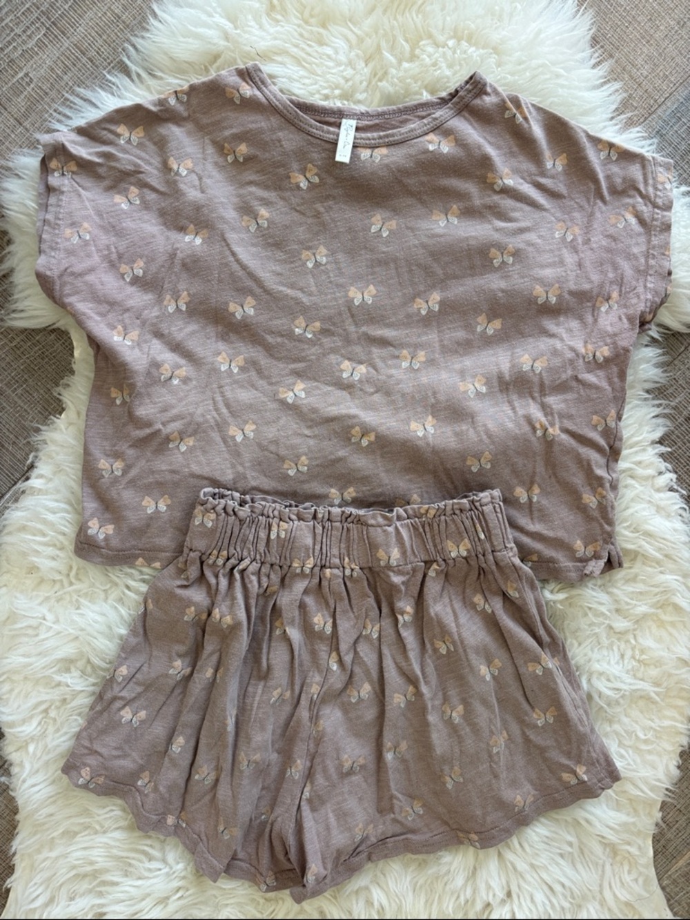 Rylee + Cru Mauve Butterfly Short Sleeve Top & Shorts Set